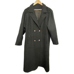 Vintage Women Wool Coat Gold Embroidered Black Velvet‎ Shoulders Union Tag USA